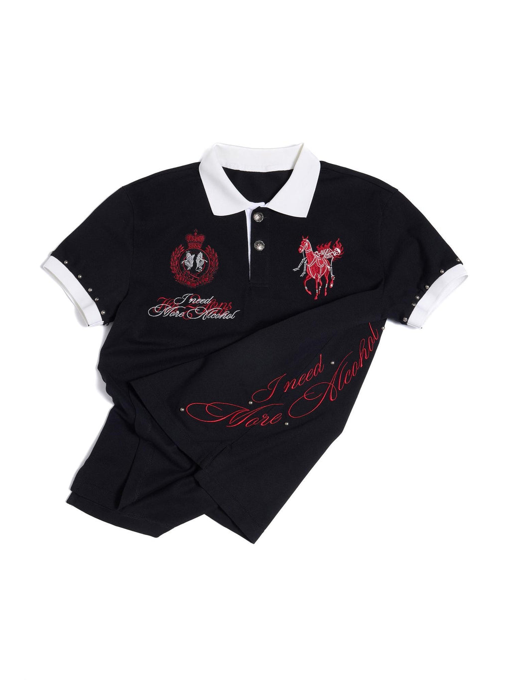 HAS2SONS Black Embroidered Contrast Boxy Short Sleeve Women's Cotton Classic Polos