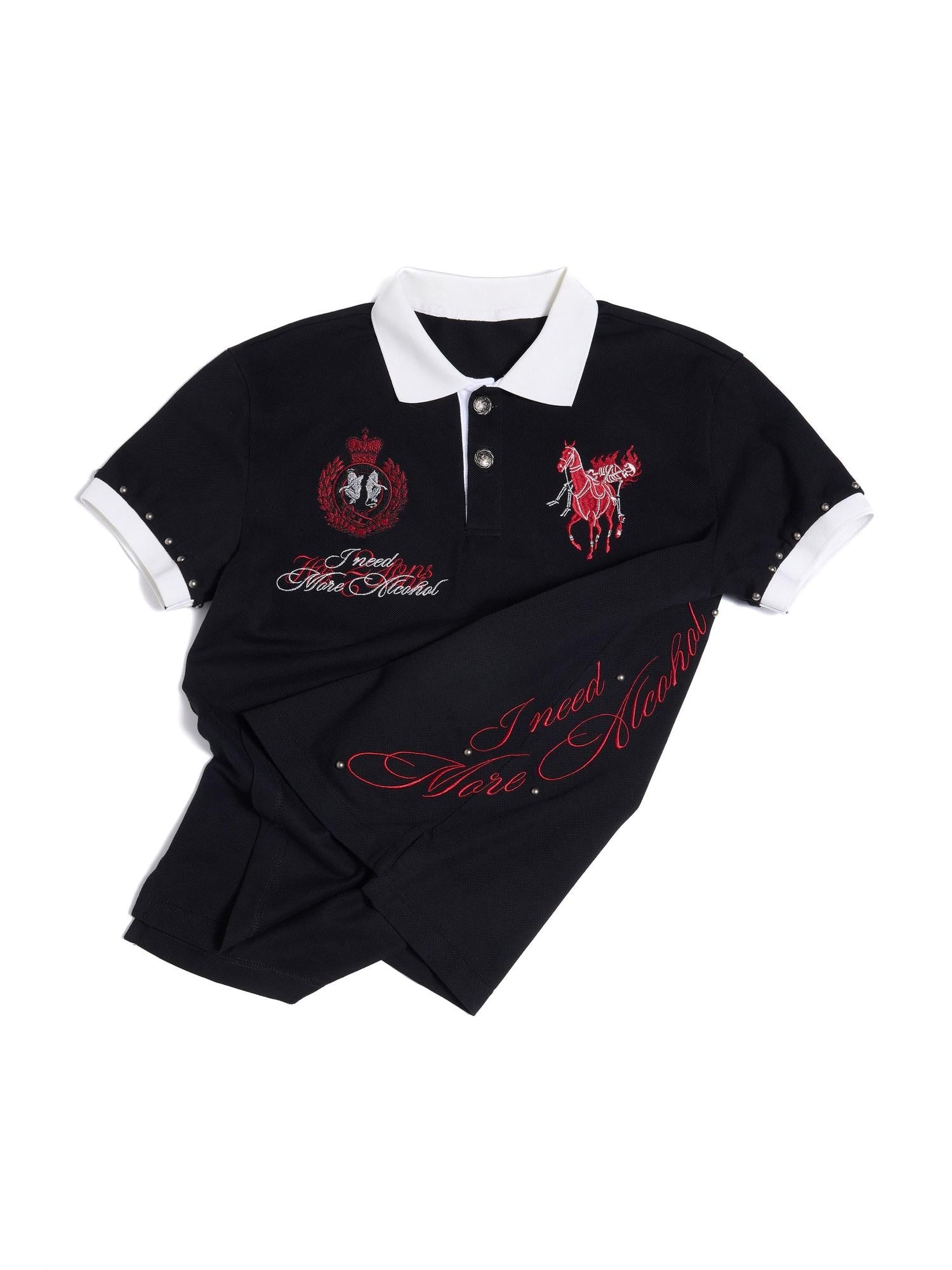 HAS2SONS Black Embroidered Contrast Boxy Short Sleeve Women's Cotton Classic Polos