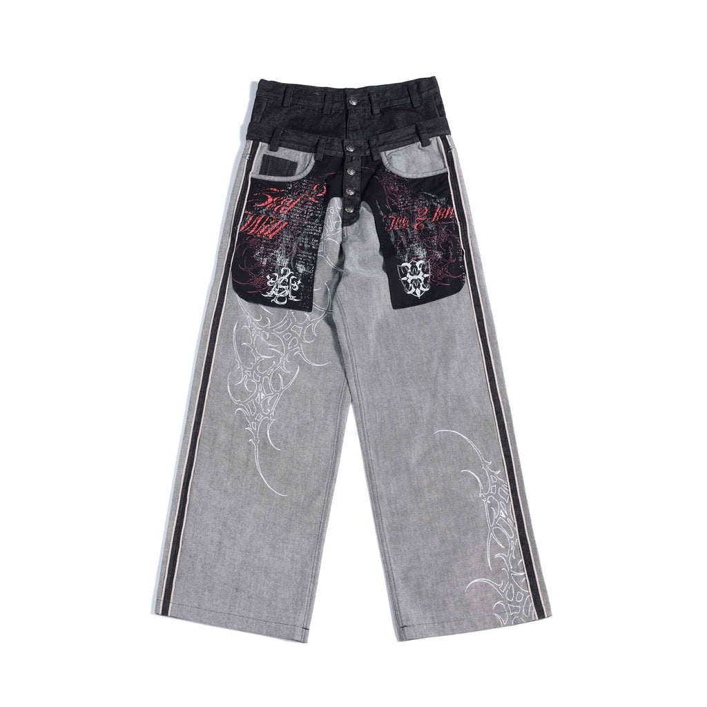 HAS2SONS_Black_Embroidered_Patchwork_Big_Pocket_Double_Waist_Women's_Selvedge_Jeans_1023600674407_MISSTT
