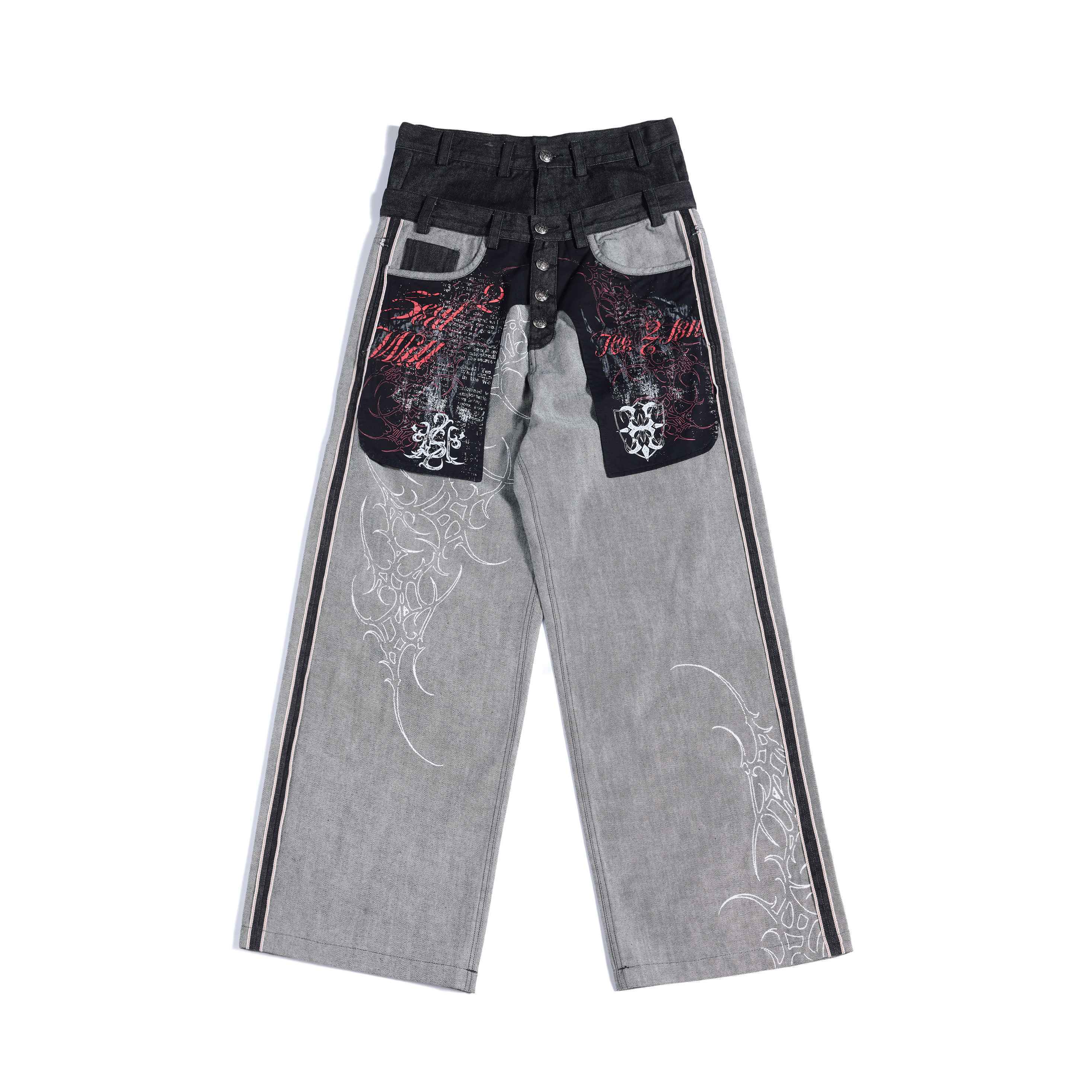 HAS2SONS_Black_Embroidered_Patchwork_Big_Pocket_Double_Waist_Women's_Selvedge_Jeans_1023600674407_MISSTT