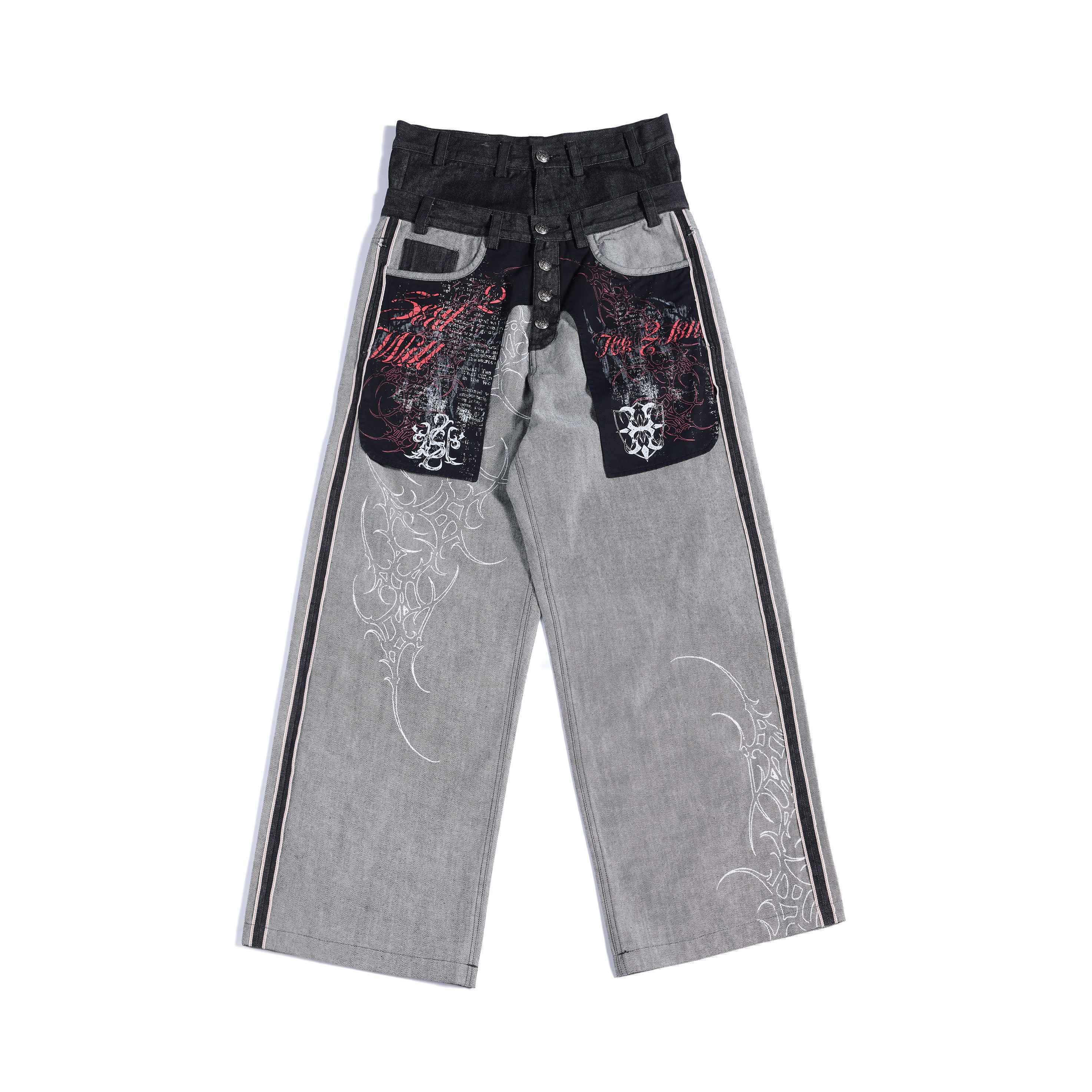 HAS2SONS_Black_Embroidered_Patchwork_Big_Pocket_Double_Waist_Women's_Selvedge_Jeans_1023600674407_MISSTT