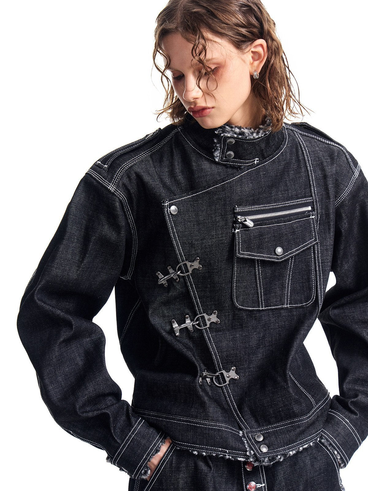 HAS2SONS_Black_Sherpa_Collar_Metal_Buckle_Raw_Boxy_Women's_Cotton_Denim_Jackets_998126634584_MISSTT