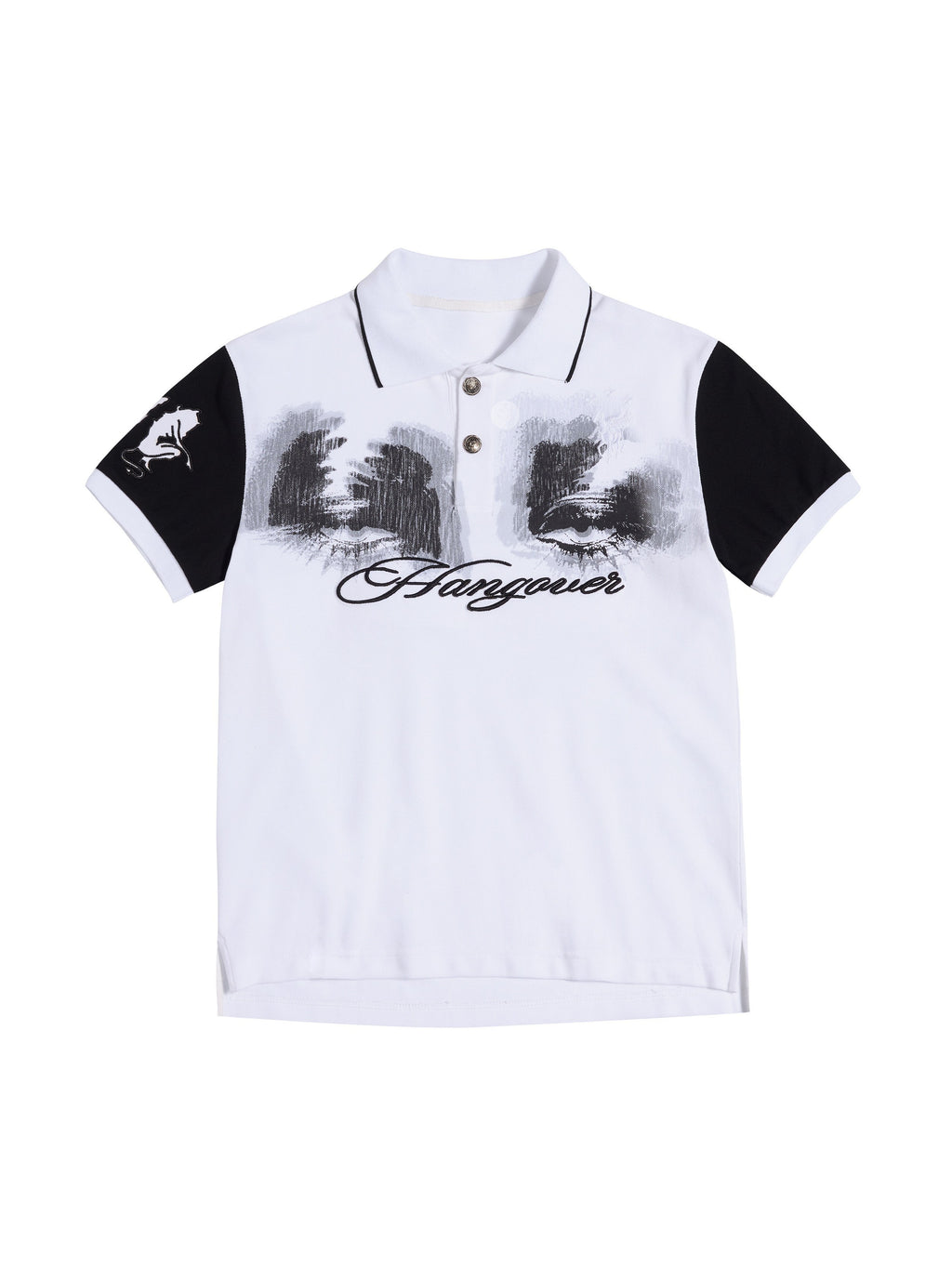 HAS2SONS_Black_White_Contrast_Eye_Print_Shoulder_Colorblock_Women's_Classic_Polos_1036617460626_MISSTT