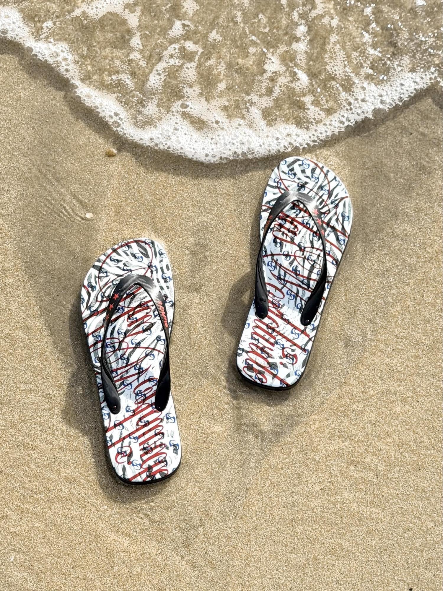 HAS2SONS Black White Zebra Print Non Slip Thong Women's Genuine Leather Flip Flops