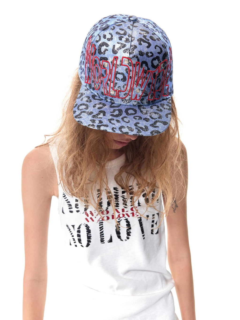 HAS2SONS Blue Leopard Print Rivet Embroidered Letter Trucker Women's Mesh Baseball Caps