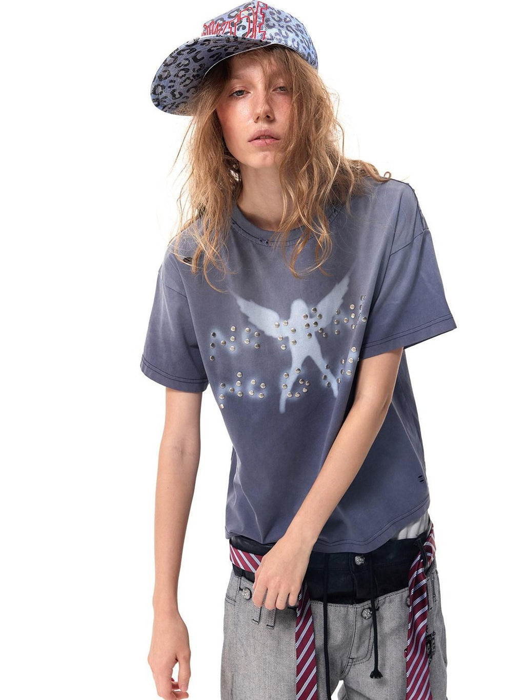 HAS2SONS Blue Leopard Print Rivet Embroidered Letter Trucker Women's Mesh Baseball Caps