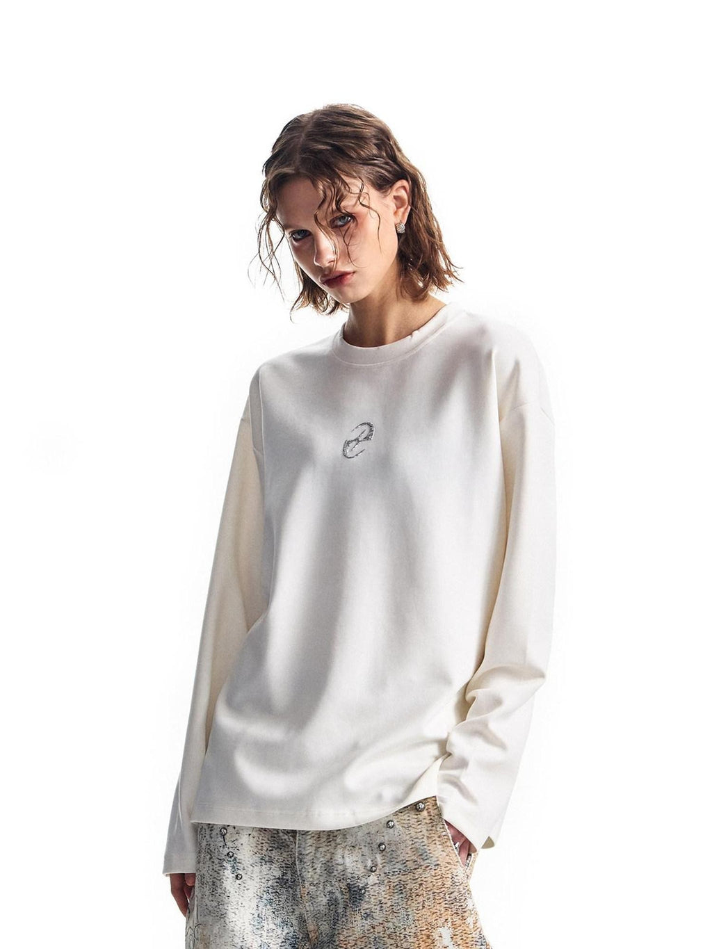 HAS2SONS Boxy 3d Print Double Air Anti Wrinkle Women's Cotton Blend Long Sleeve T-shirts