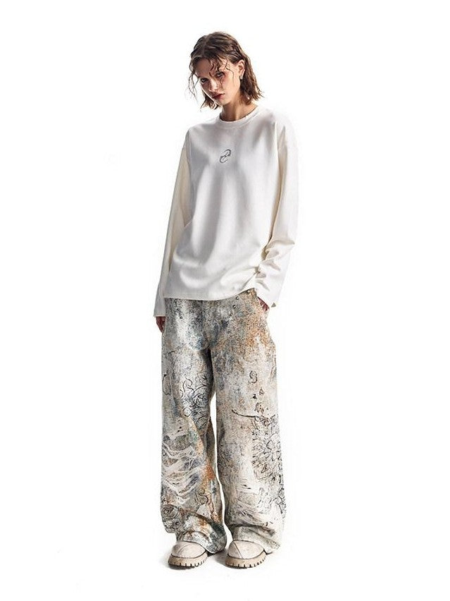 HAS2SONS Boxy 3d Print Double Air Anti Wrinkle Women's Cotton Blend Long Sleeve T-shirts