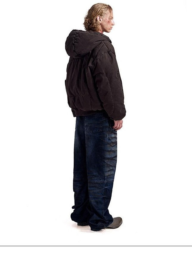 HAS2SONS Brown Washed Oversized Bomber Detachable Hood Women's Cotton Puffer Jackets