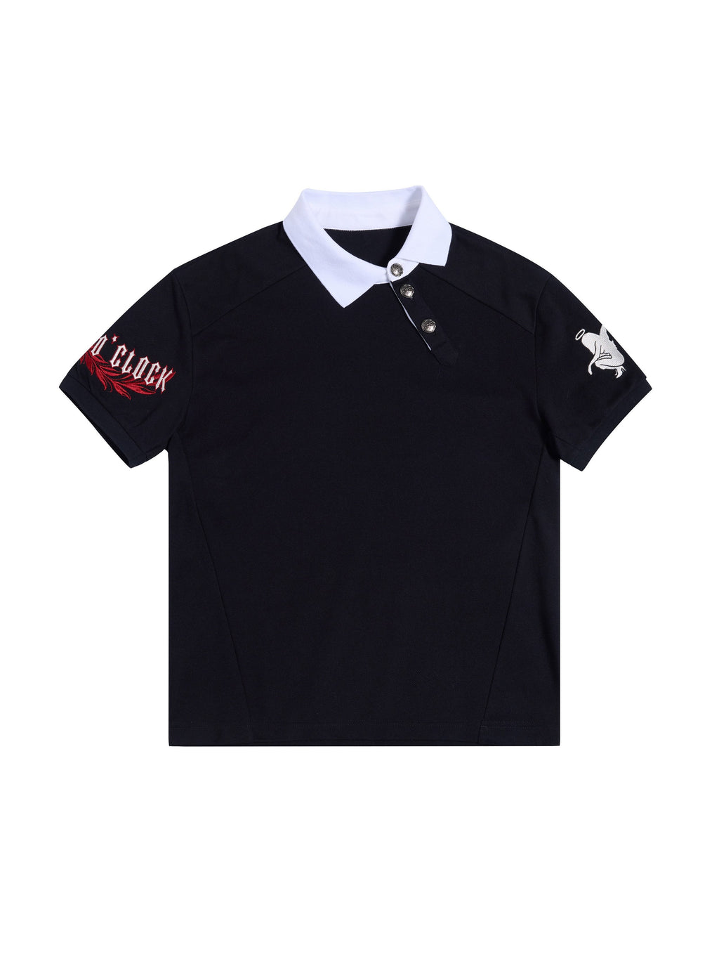 HAS2SONS_Contrast_Embroidered_Asymmetric_Collar_Back_Letter_Women's_Classic_Polos_1034868378771_MISSTT