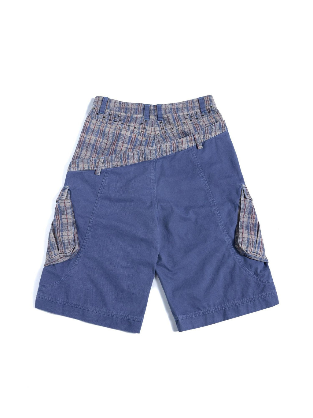 HAS2SONS Cropped Snakeskin Patchwork Plaid Double Waist Four Button Women's Cargo Shorts