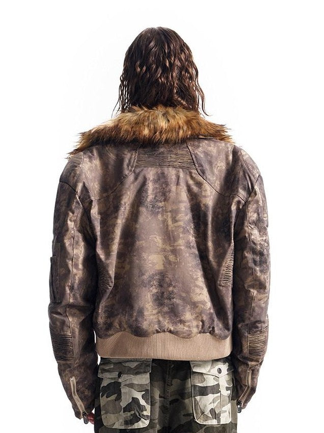 HAS2SONS Desert Camo Cropped Padded Shoulders Detachable Fur Collar Women's Field Jackets