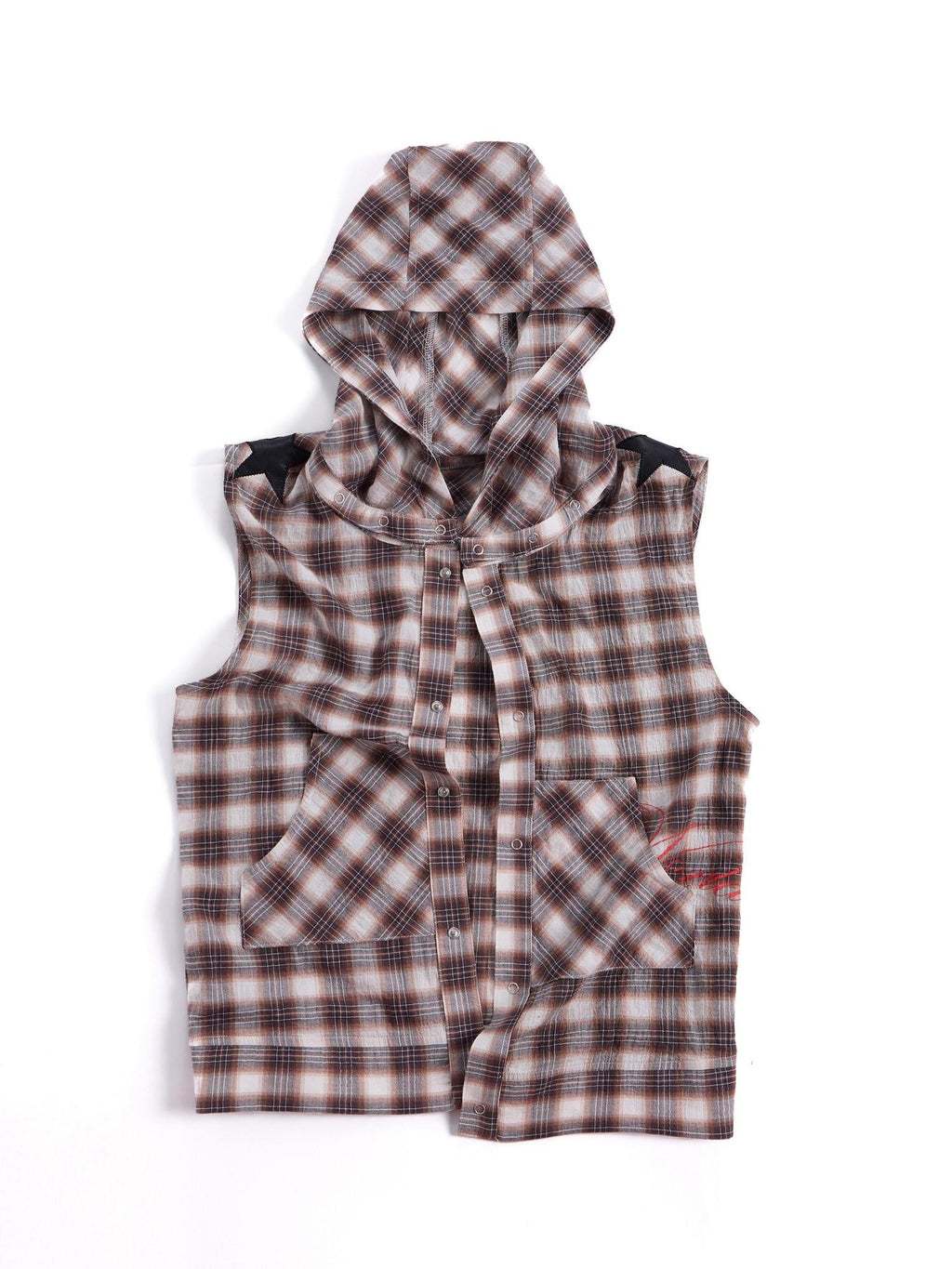 HAS2SONS Detachable Leather Star Applique Street Plaid Hooded Women's Cotton Cardigans