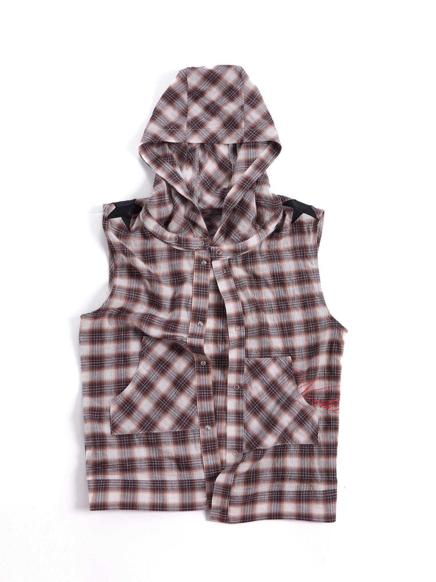 HAS2SONS Detachable Leather Star Applique Street Plaid Hooded Women's Cotton Cardigans