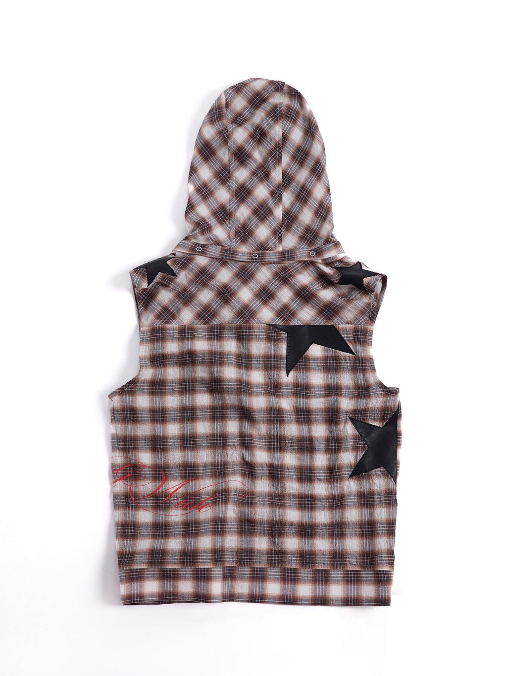 HAS2SONS Detachable Leather Star Applique Street Plaid Hooded Women's Cotton Cardigans