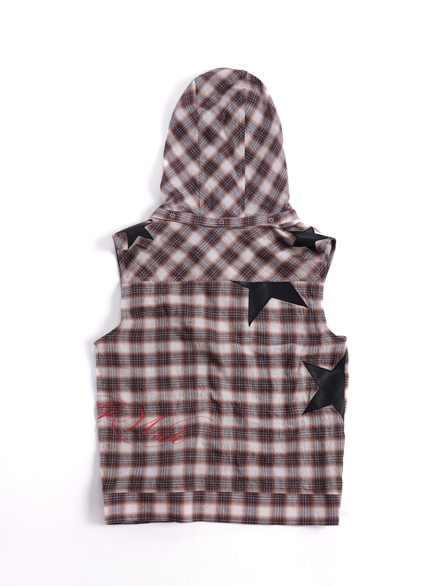 HAS2SONS Detachable Leather Star Applique Street Plaid Hooded Women's Cotton Cardigans