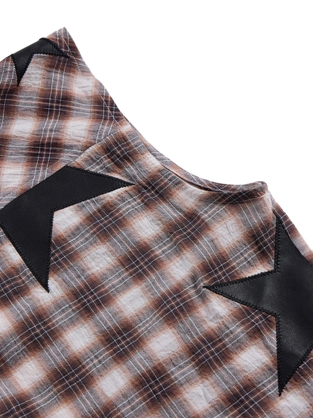 HAS2SONS Detachable Leather Star Applique Street Plaid Hooded Women's Cotton Cardigans