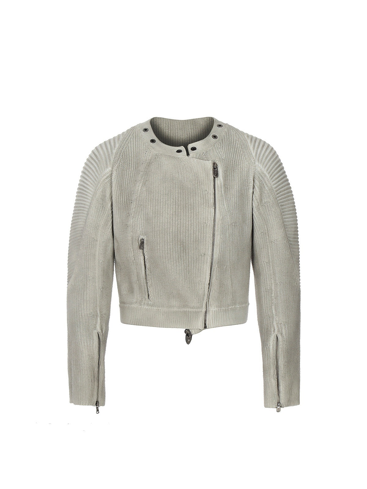 HAS2SONS_Distressed_Spliced_Ribbed_Zipper_Women's_Cotton_Blend_Short_Cardigans_835579057164_MISSTT