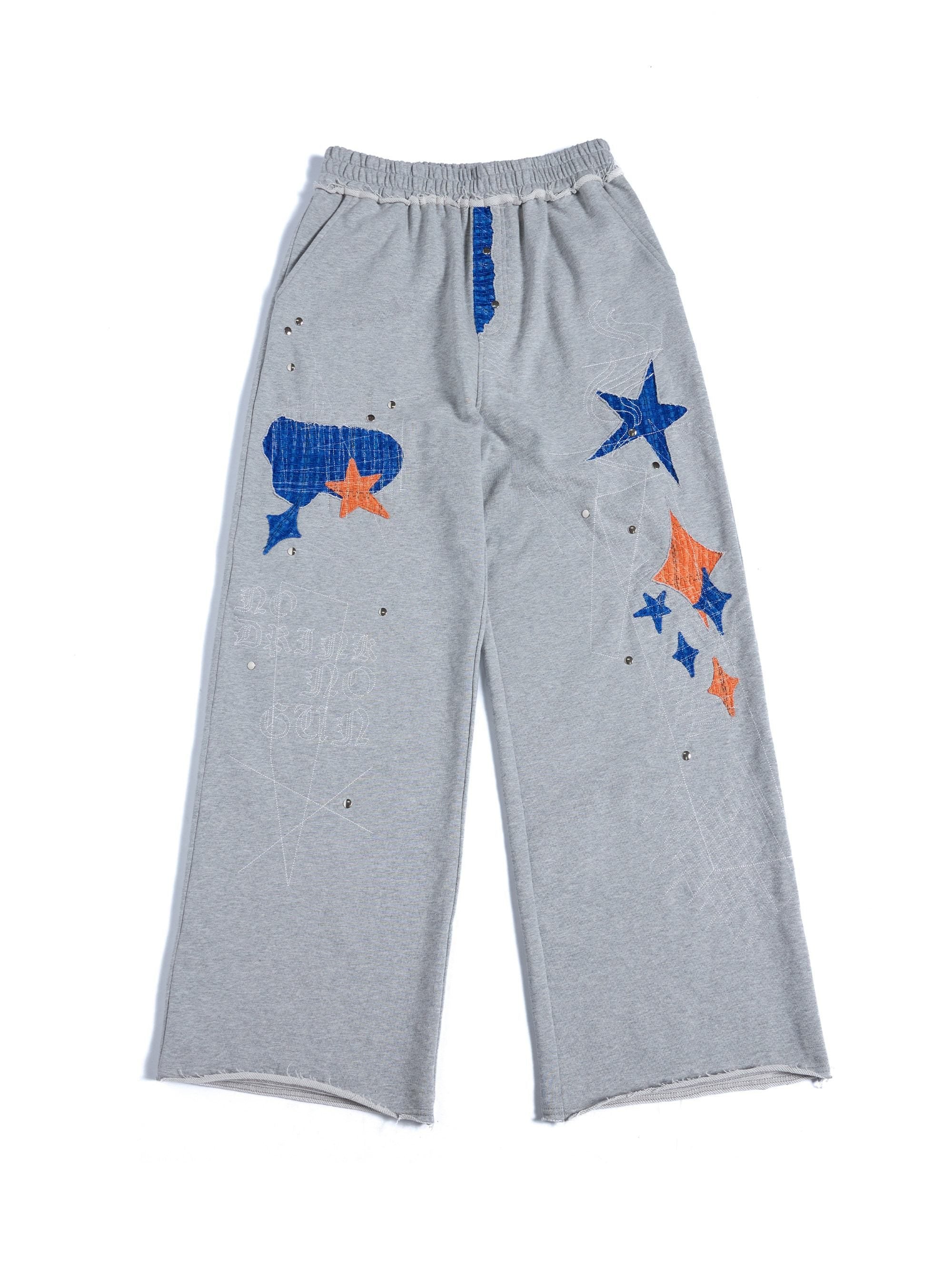 HAS2SONS_Gray_Star_Patch_Distressed_Applique_Embroidery_Studded_Baggy_Women's_Sweatpants_1053892686425_MISSTT