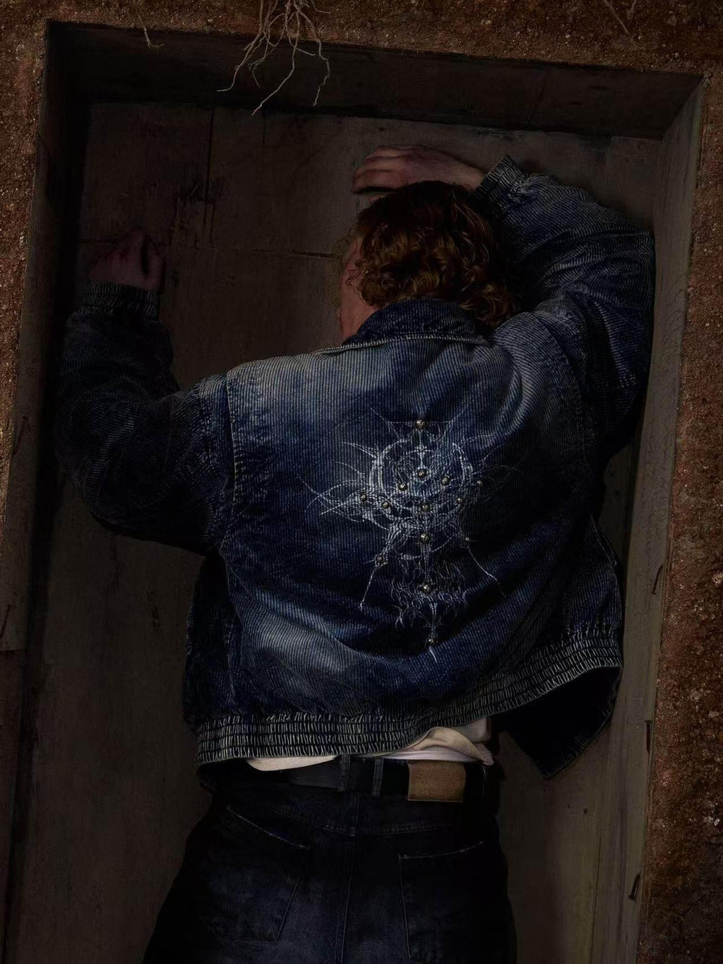 HAS2SONS Indigo Washed Corduroy Rivet Bomber Women's Cotton Denim Jackets