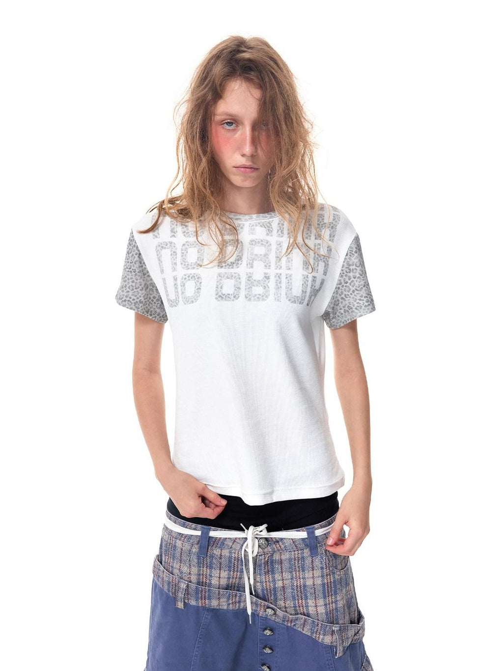 HAS2SONS Leopard Spliced Ribbed Slogan Women's Cotton Short Sleeve T-shirts