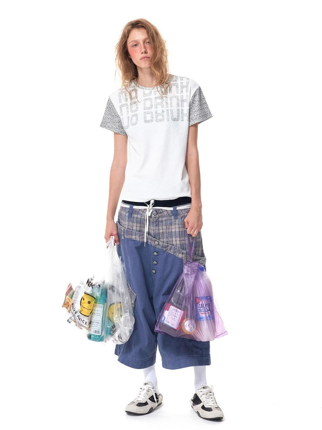 HAS2SONS Leopard Spliced Ribbed Slogan Women's Cotton Short Sleeve T-shirts