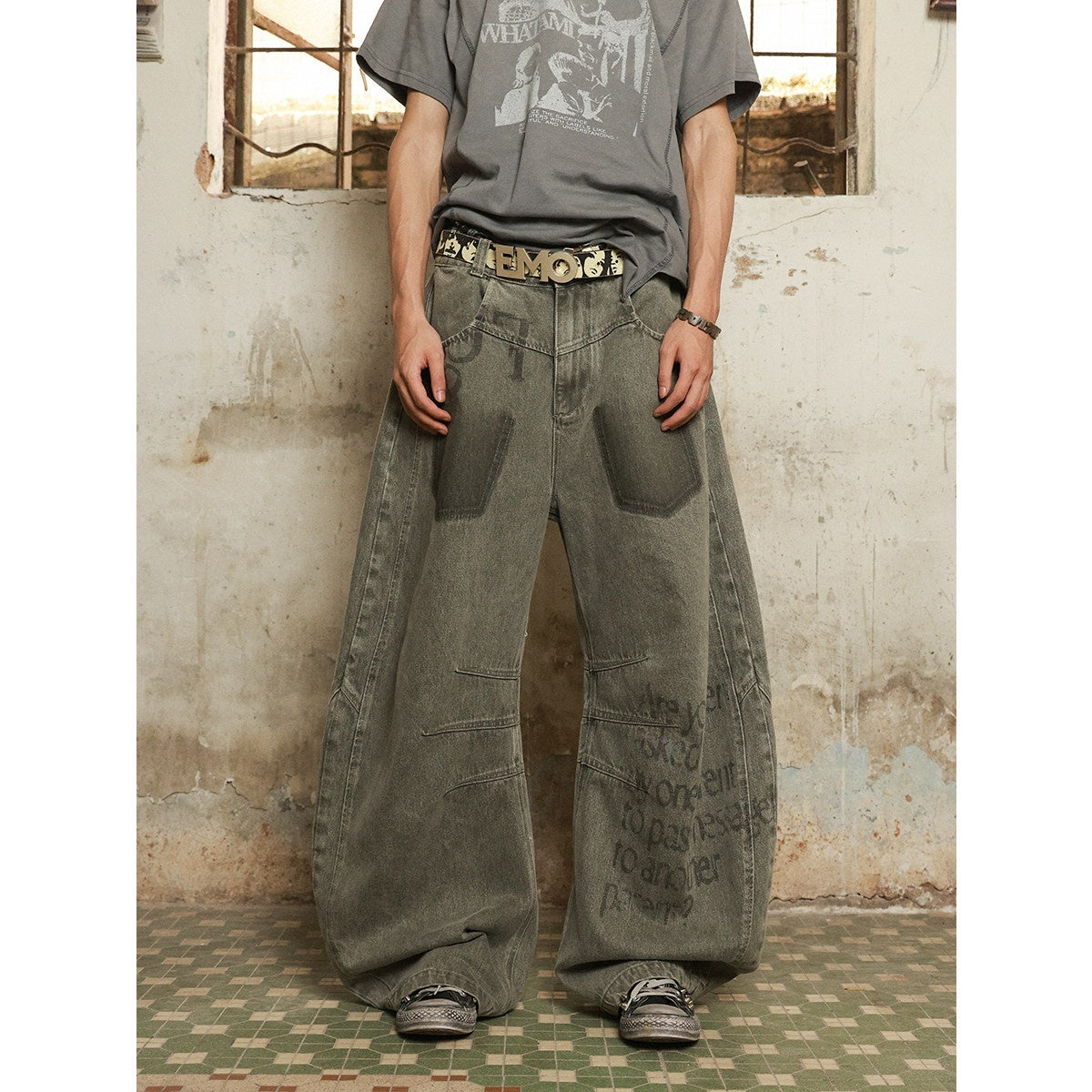 HAS2SONS_Olive_Green_Deconstructed_Slogan_Women's_Denim_Relaxed_Jeans_924328842884_MISSTT