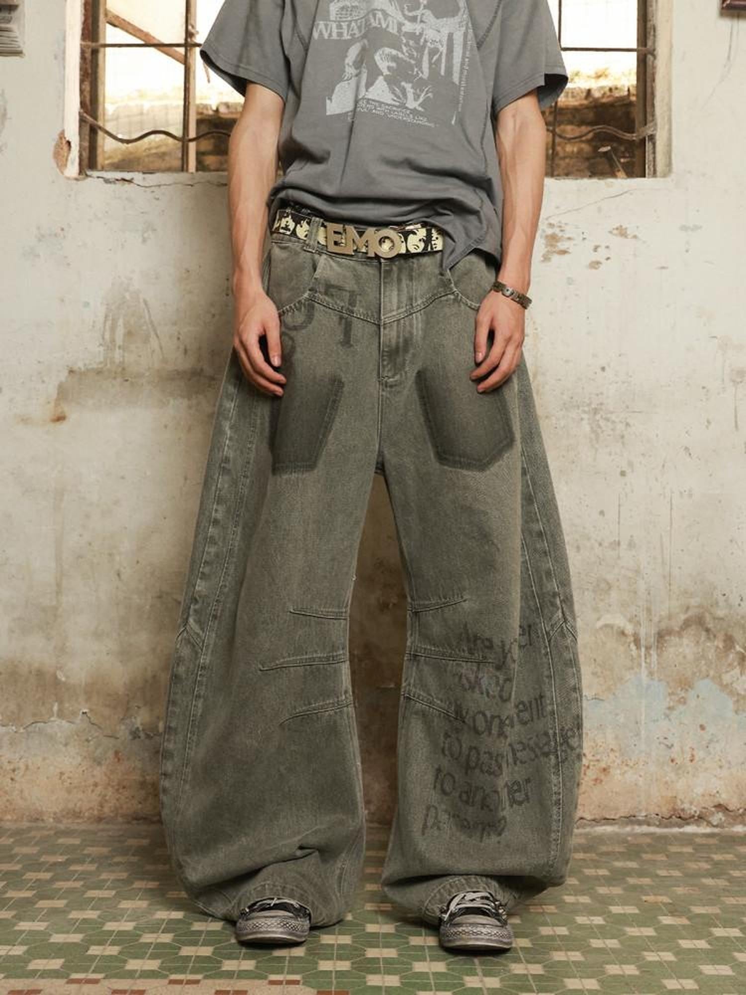 HAS2SONS Olive Green Deconstructed Slogan Women's Denim Relaxed Jeans
