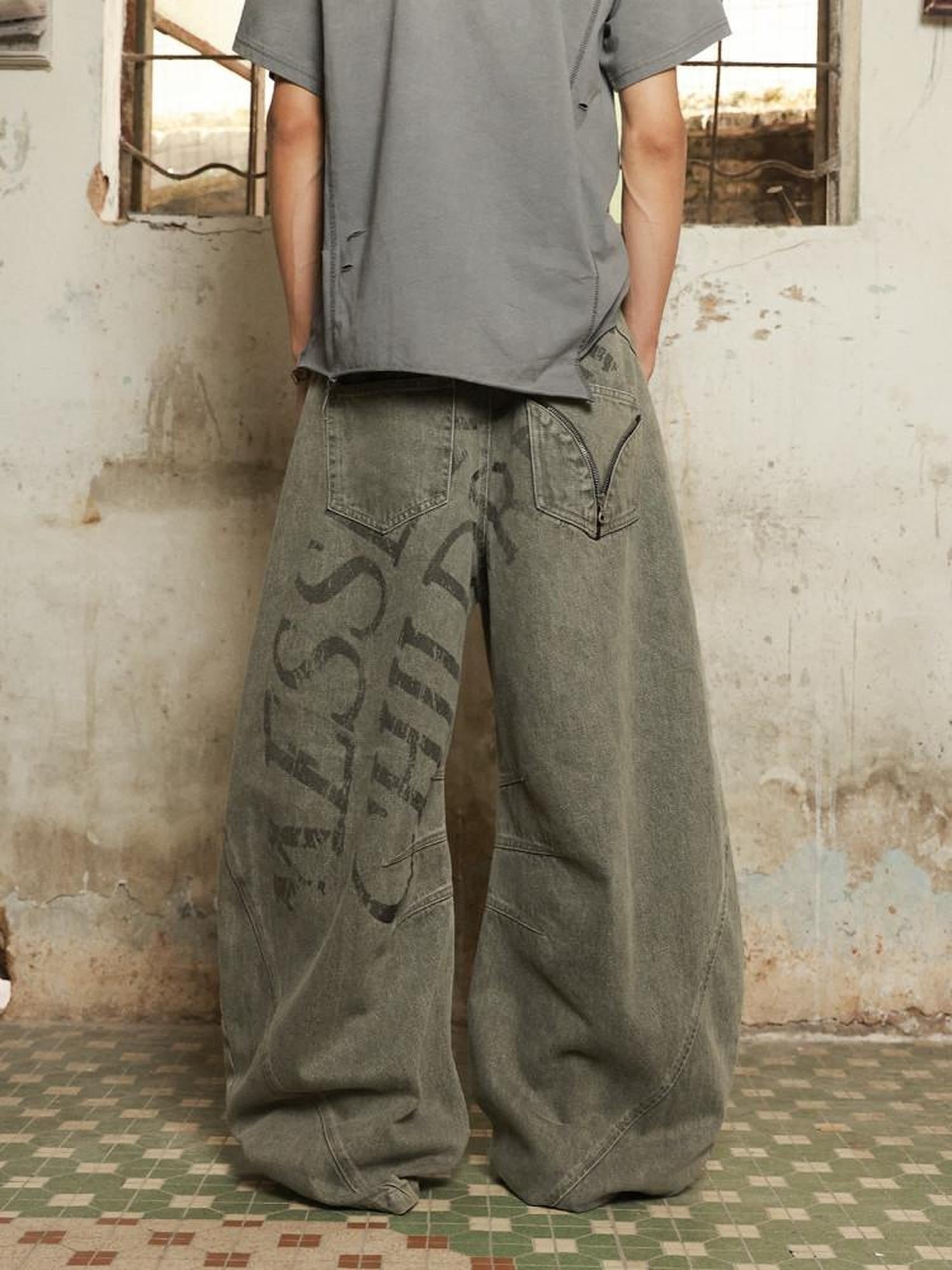 HAS2SONS Olive Green Deconstructed Slogan Women's Denim Relaxed Jeans