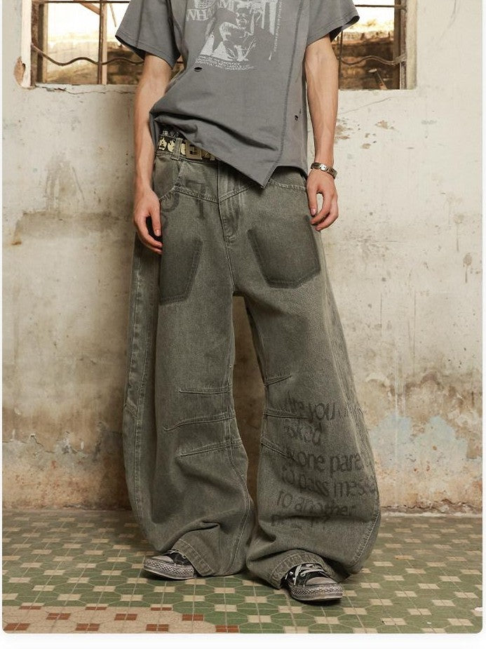 HAS2SONS Olive Green Deconstructed Slogan Women's Denim Relaxed Jeans