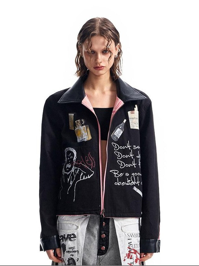 HAS2SONS Pink Plaid Reversible Printed Leather Trim Women's Polyester Coach Jackets