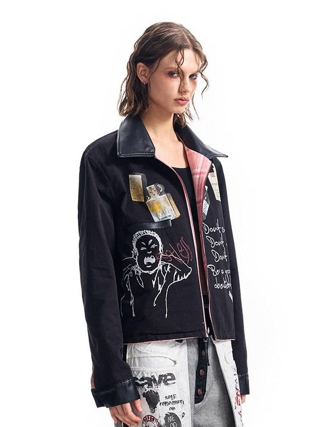 HAS2SONS Pink Plaid Reversible Printed Leather Trim Women's Polyester Coach Jackets