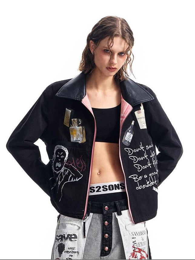 HAS2SONS Pink Plaid Reversible Printed Leather Trim Women's Polyester Coach Jackets