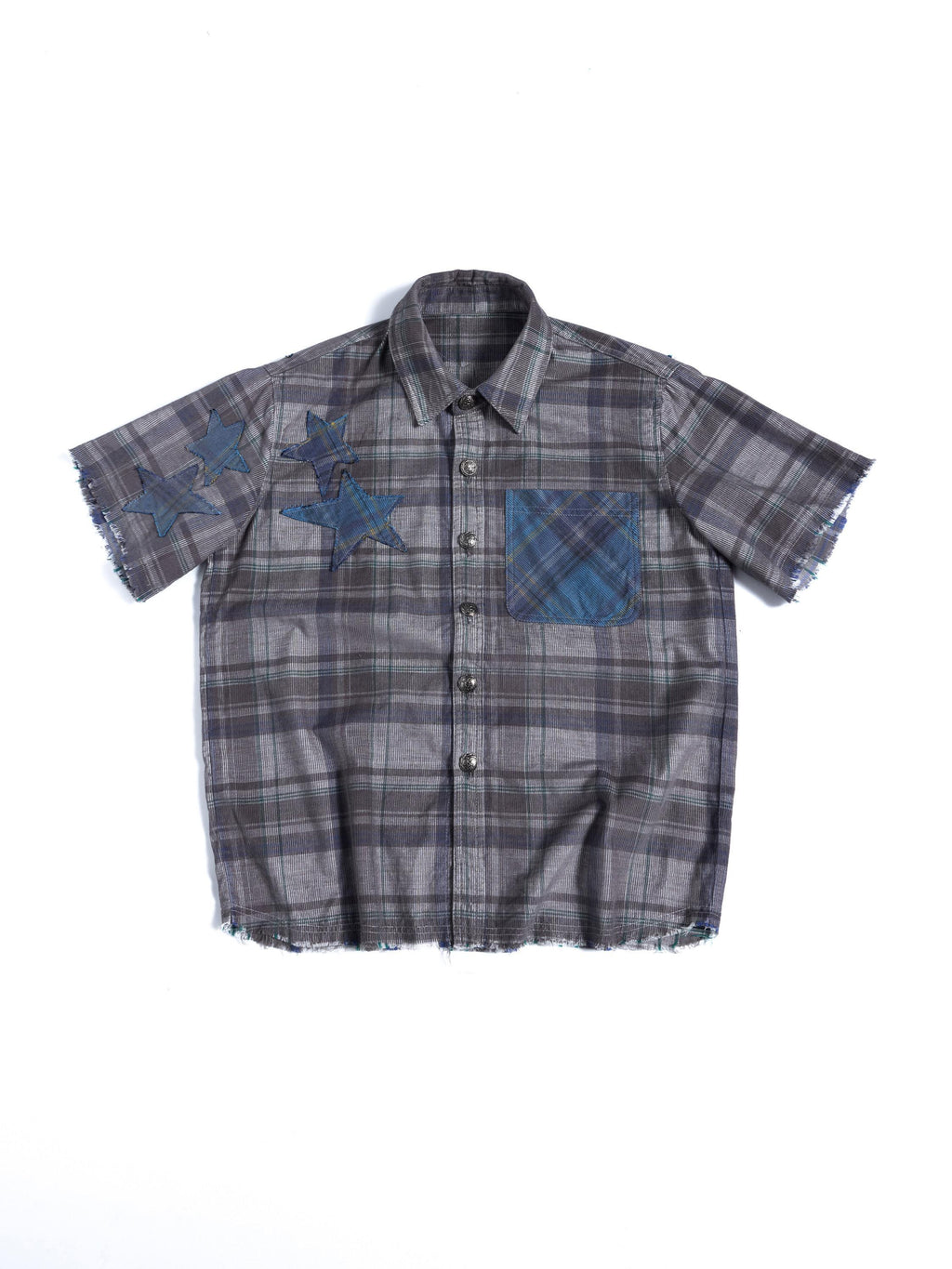 HAS2SONS_Star_Applique_Plaid_Boxy_Women's_Flocked_Corduroy_Cuban_Collar_Shirts_1054868537176_MISSTT