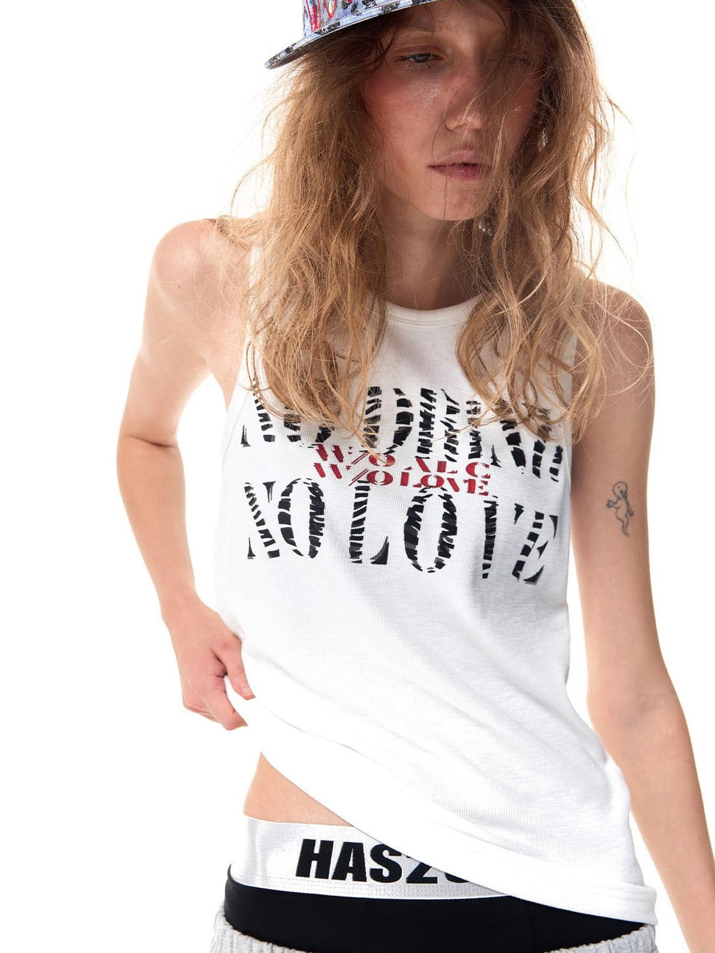 HAS2SONS Street Slim Fit Letter Print Women's Cotton Spandex Basic Tank Tops