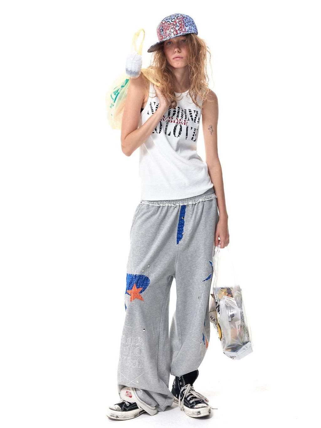 HAS2SONS Street Slim Fit Letter Print Women's Cotton Spandex Basic Tank Tops