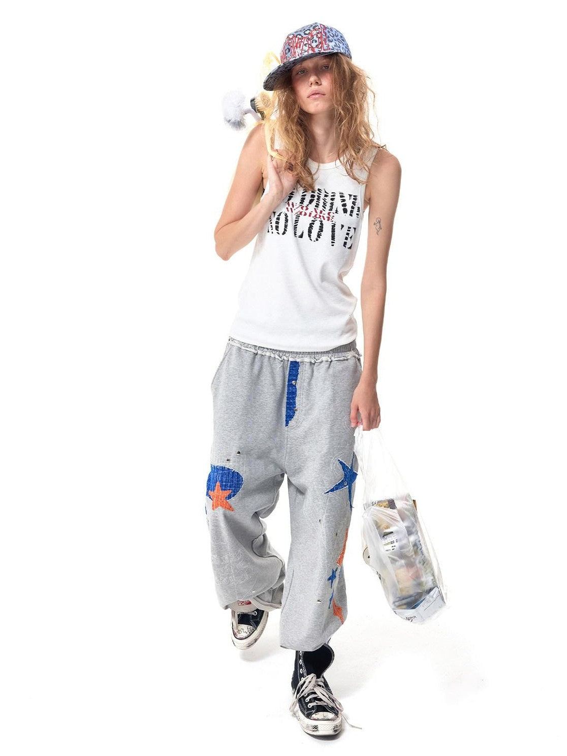 HAS2SONS Street Slim Fit Letter Print Women's Cotton Spandex Basic Tank Tops