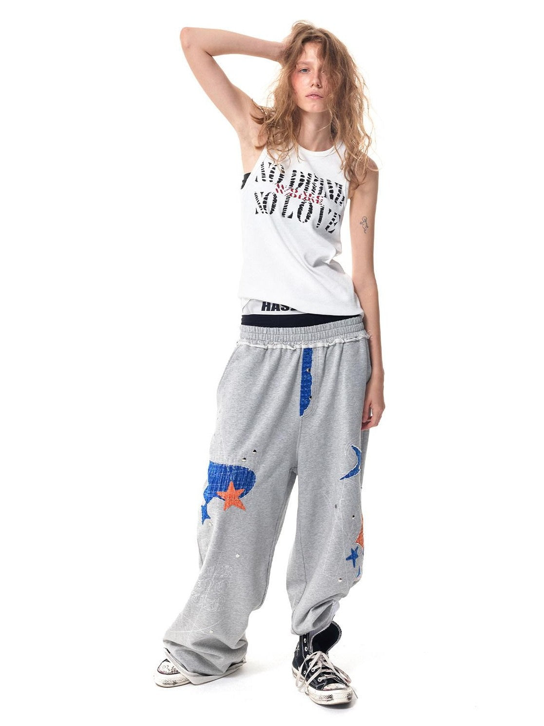 HAS2SONS Street Slim Fit Letter Print Women's Cotton Spandex Basic Tank Tops