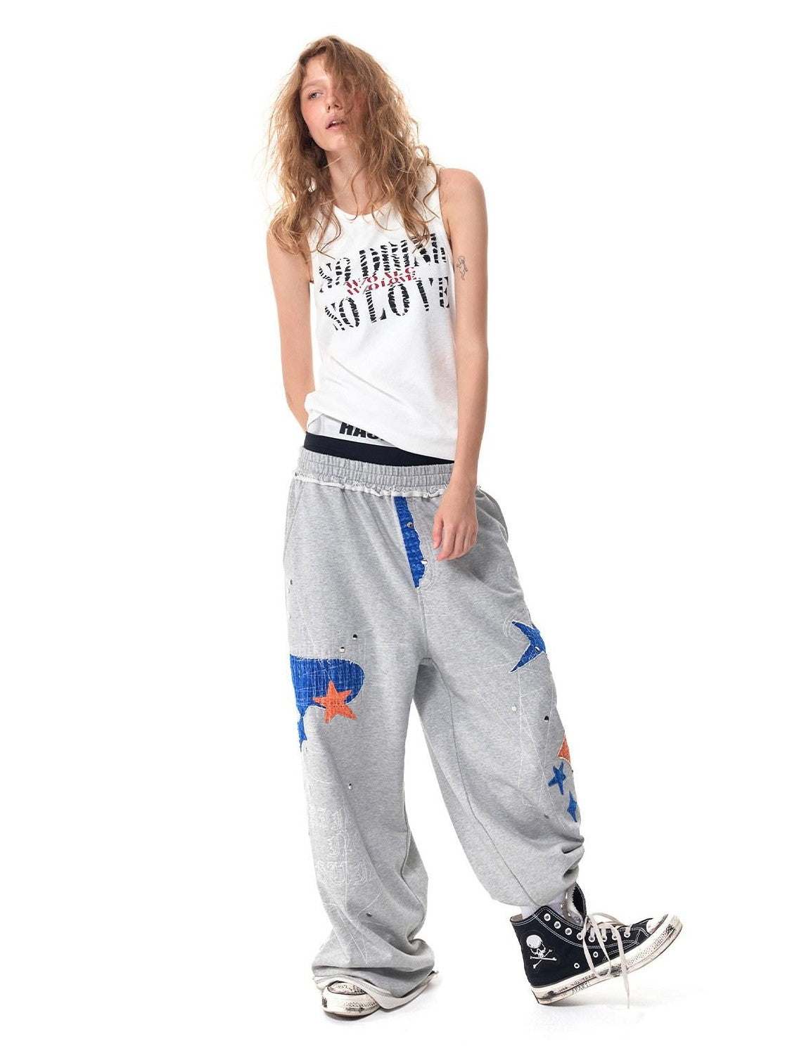 HAS2SONS Street Slim Fit Letter Print Women's Cotton Spandex Basic Tank Tops