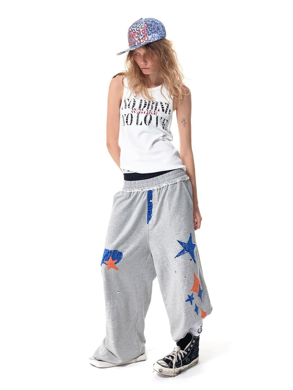 HAS2SONS Street Slim Fit Letter Print Women's Cotton Spandex Basic Tank Tops