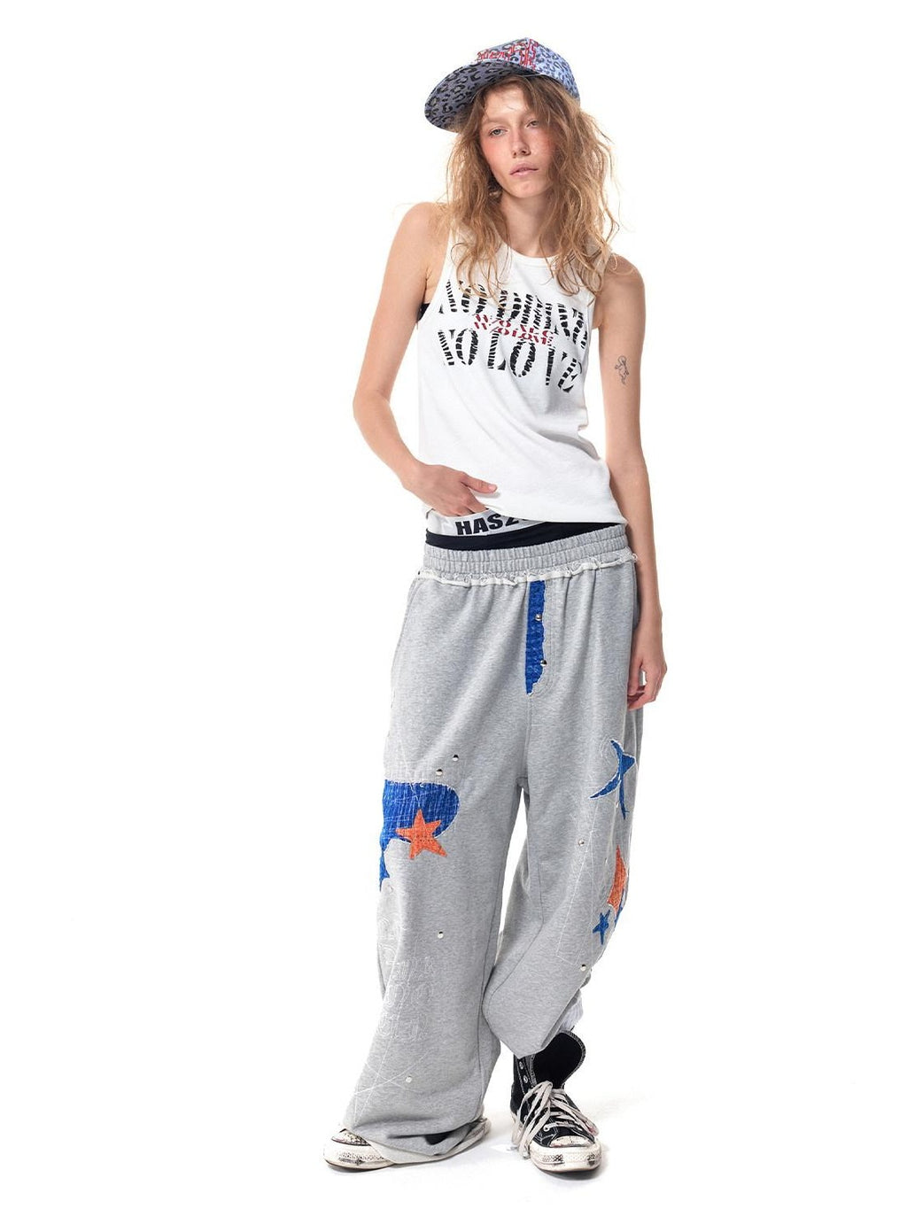 HAS2SONS Street Slim Fit Letter Print Women's Cotton Spandex Basic Tank Tops