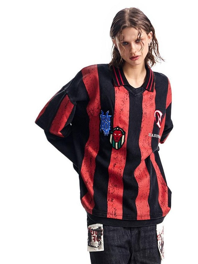 HAS2SONS Striped Faux Layered Washed 3d Embroidered Women's Cotton Long Sleeve T-shirts
