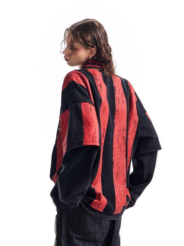 HAS2SONS Striped Faux Layered Washed 3d Embroidered Women's Cotton Long Sleeve T-shirts