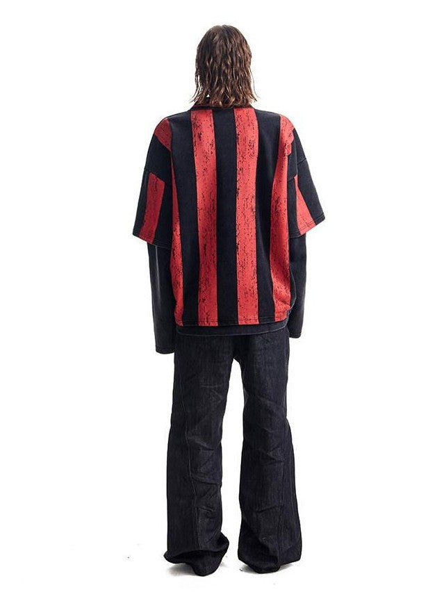 HAS2SONS Striped Faux Layered Washed 3d Embroidered Women's Cotton Long Sleeve T-shirts