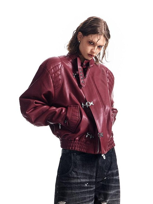 HAS2SONS Studded Embroidered Patch Curved Sleeve Women's Pu Leather Jackets