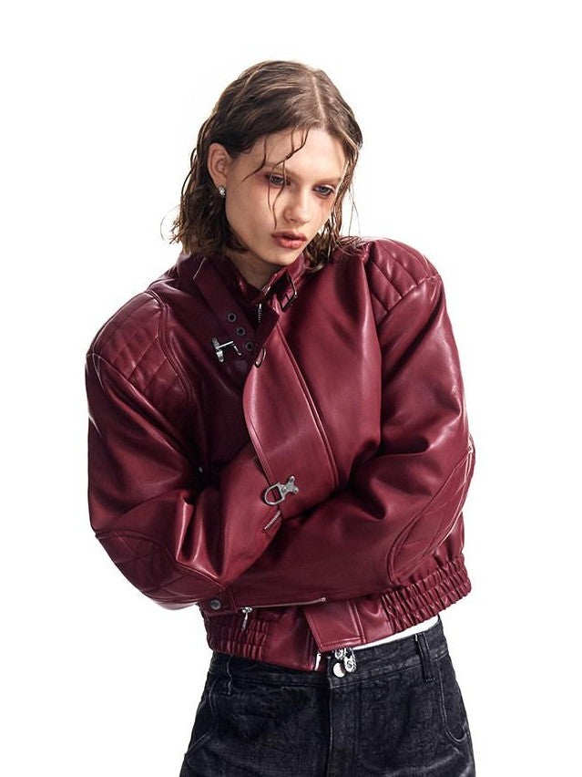 HAS2SONS Studded Embroidered Patch Curved Sleeve Women's Pu Leather Jackets