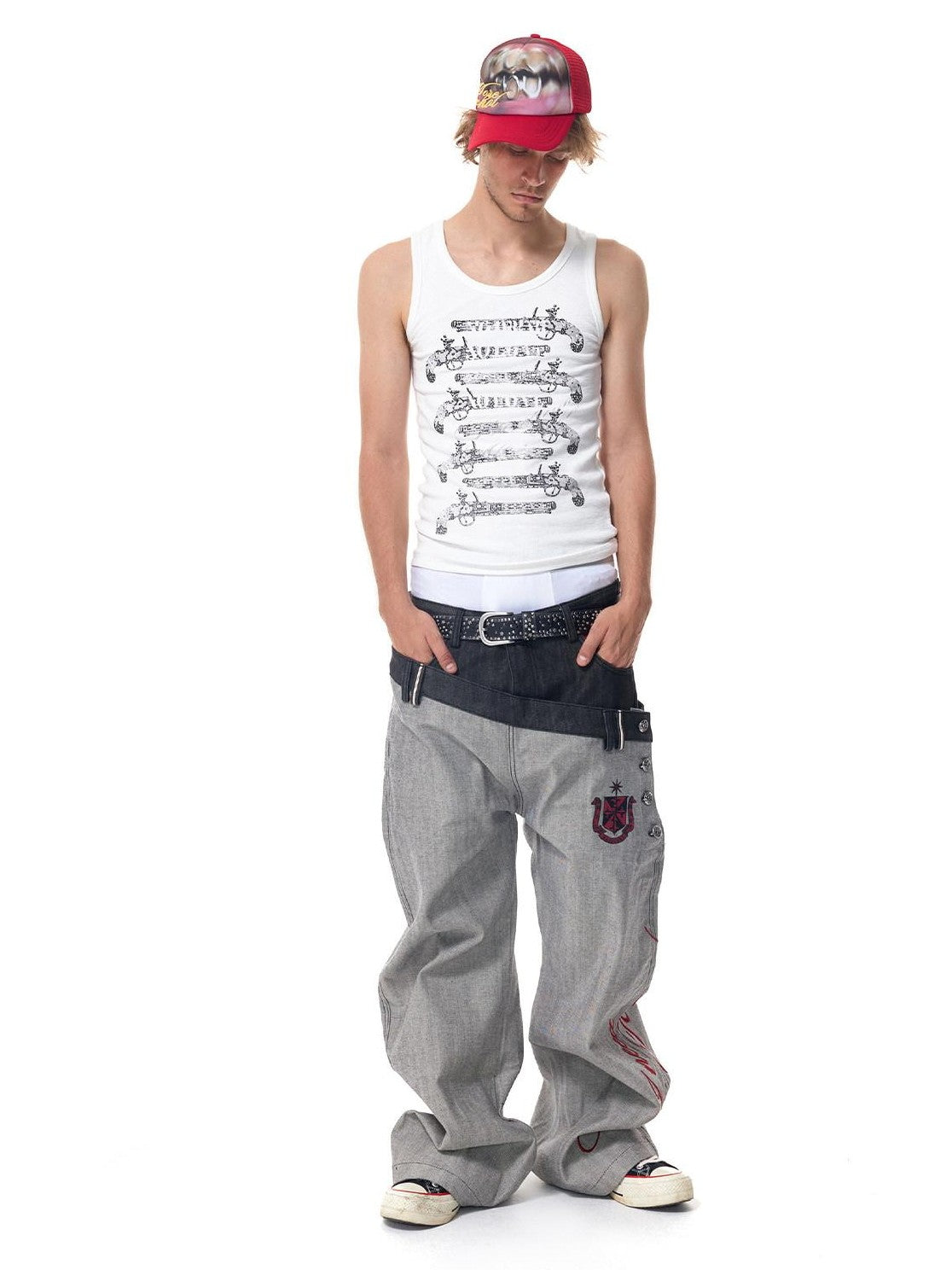 HAS2SONS Vintage Flintlock Print Women's Cotton Blend Basic Tank Tops