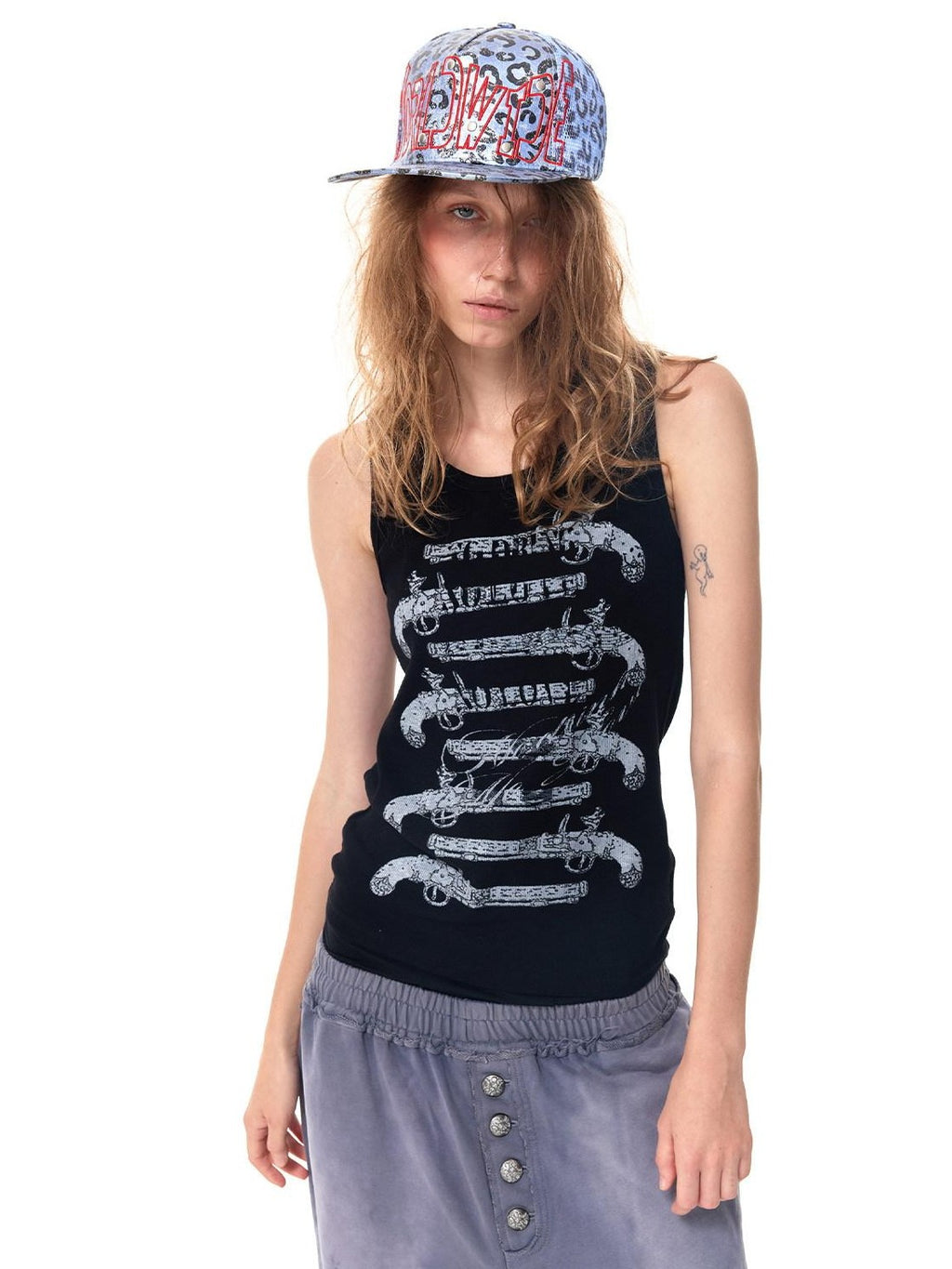 HAS2SONS Vintage Flintlock Print Women's Cotton Blend Basic Tank Tops