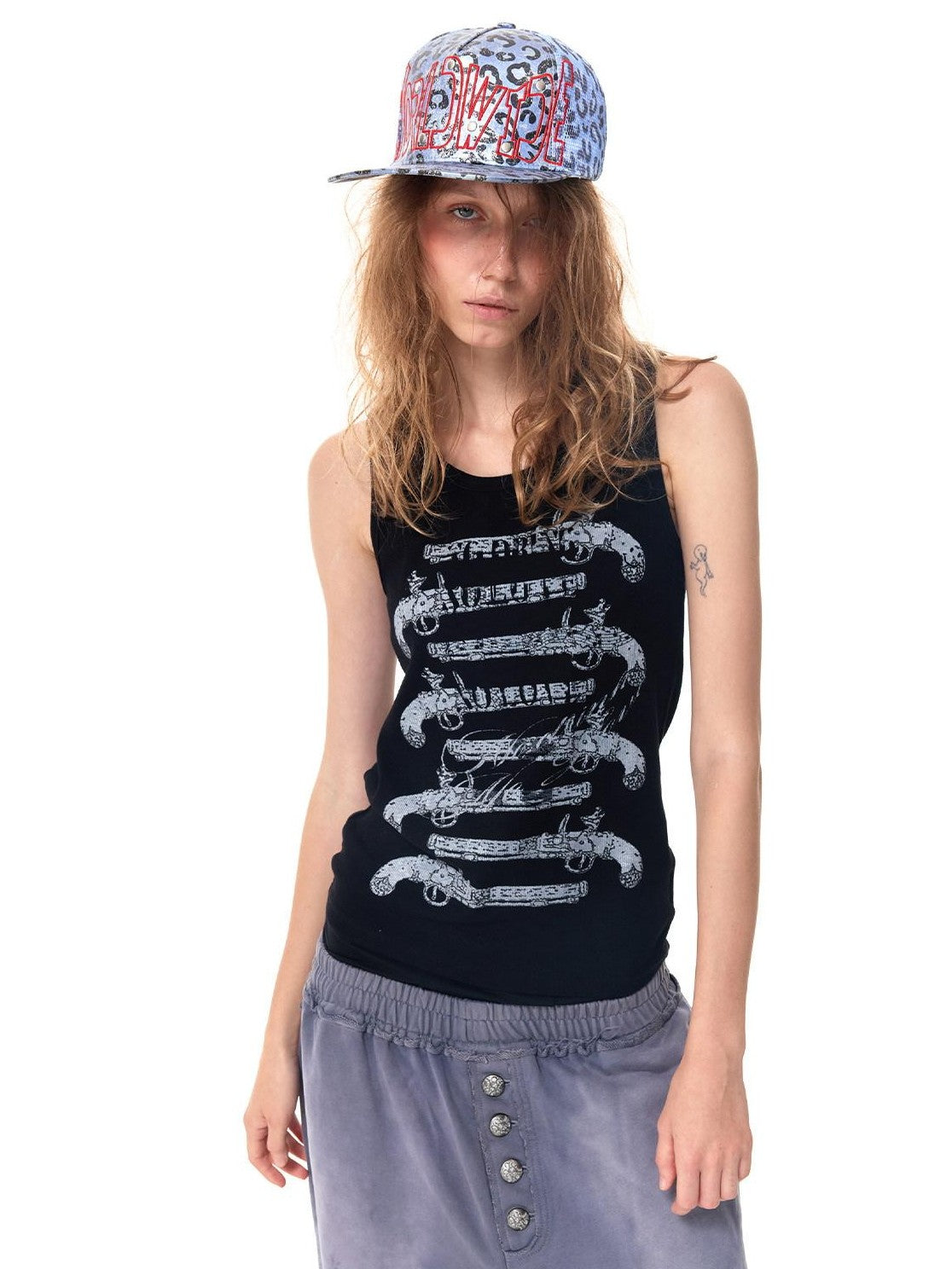 HAS2SONS Vintage Flintlock Print Women's Cotton Blend Basic Tank Tops