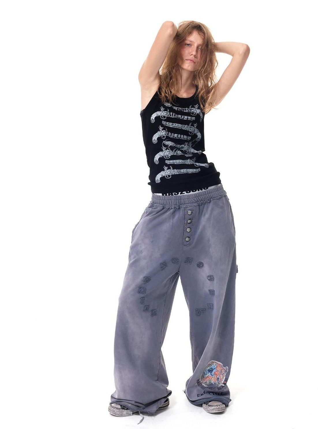 HAS2SONS Vintage Flintlock Print Women's Cotton Blend Basic Tank Tops